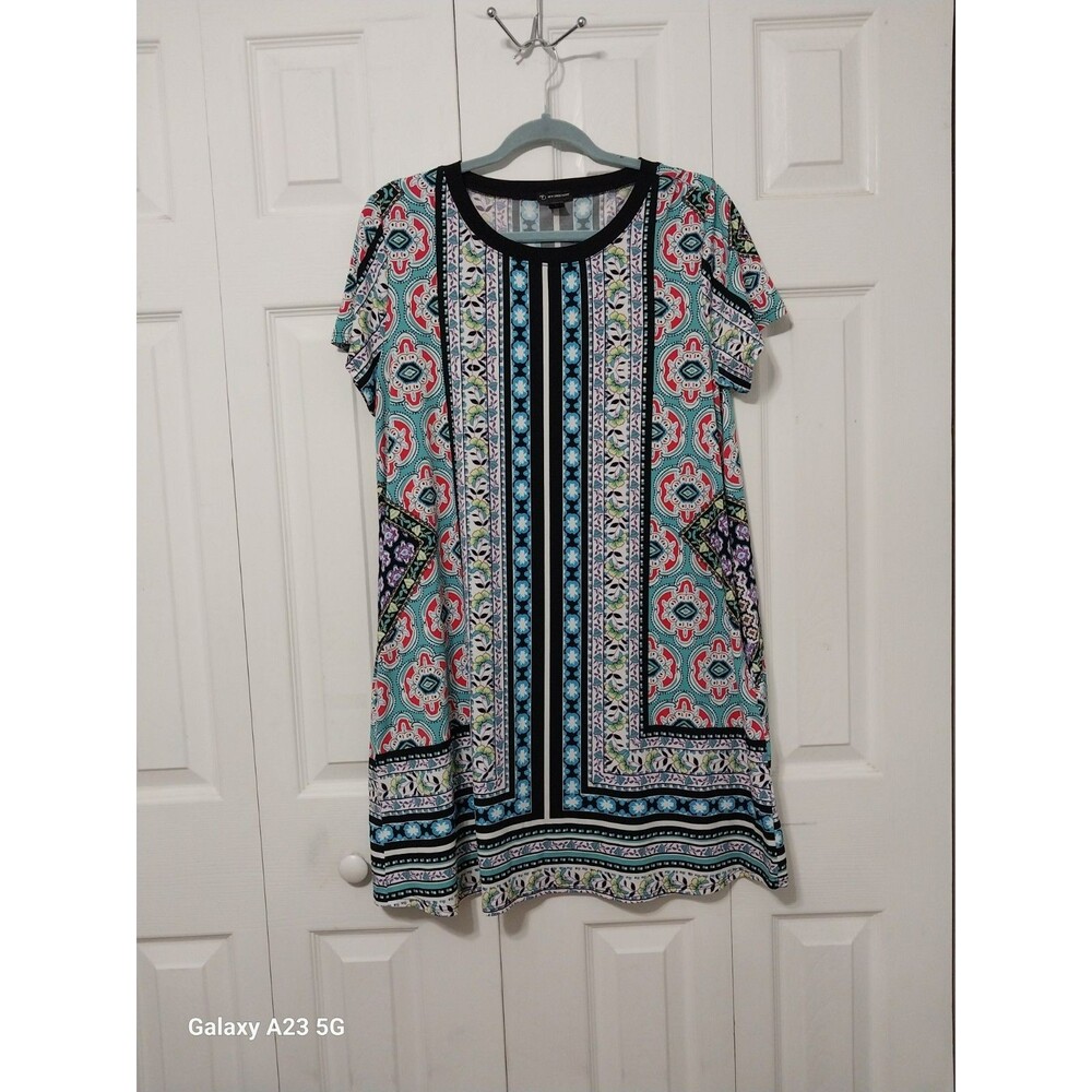 Boho Style Medallion Print Shift Dress Tunic Pockets Size Large Casual Summer